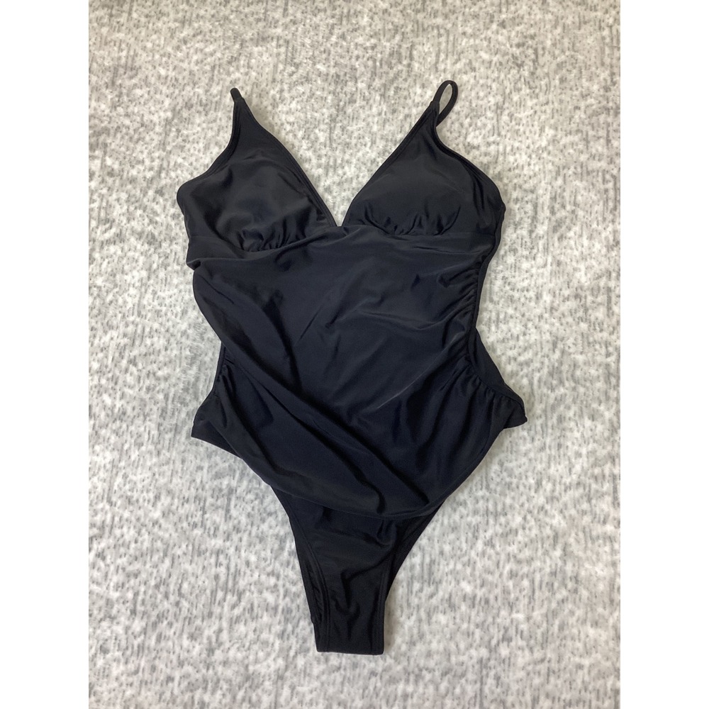 Cupshe Black Ruched V-Neck One Piece Swimsuit ASL9035BB Size Large NWT
